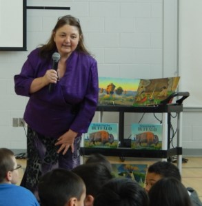 Judith Silverthorne answers questions at Seven Stones School, Regina Saskatchewan