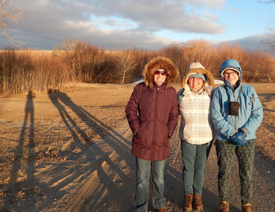 Sandra, Alison, Anne and shadows at Cedar Lodge, 2014