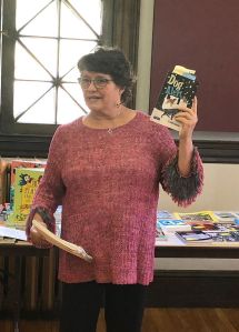 Alison reading from Dog Alert